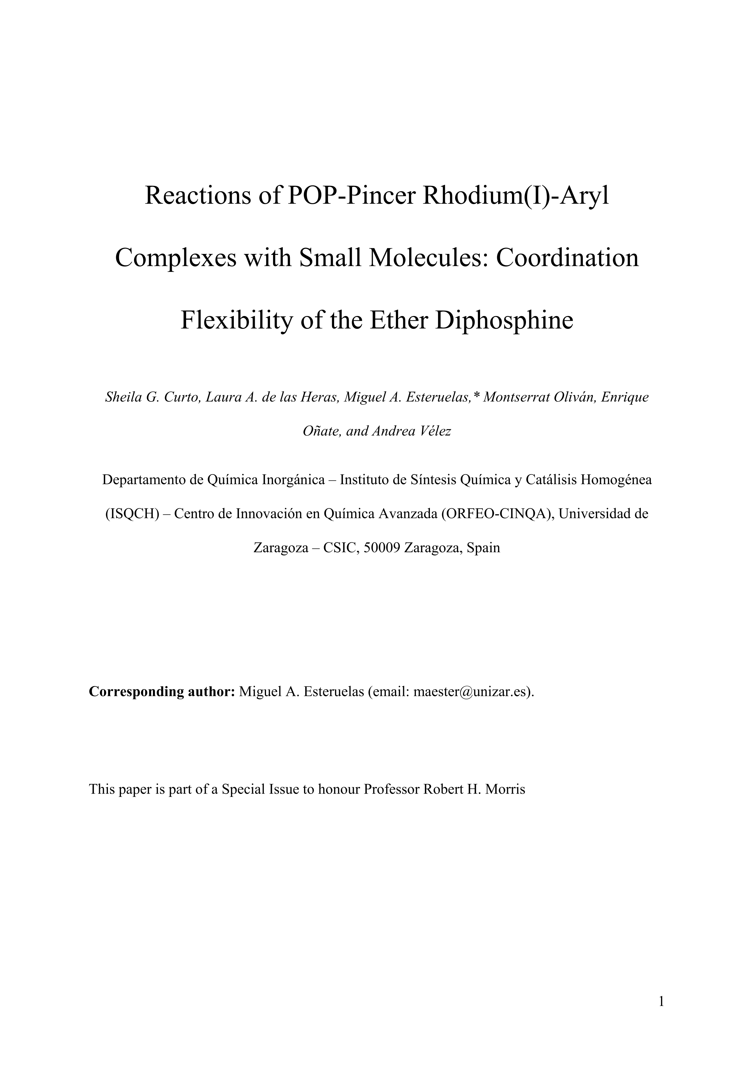 Reactions Of Pop Pincer Rhodium I Aryl Complexes With Small Molecules Coordination Flexibility Of The Ether Diphosphine