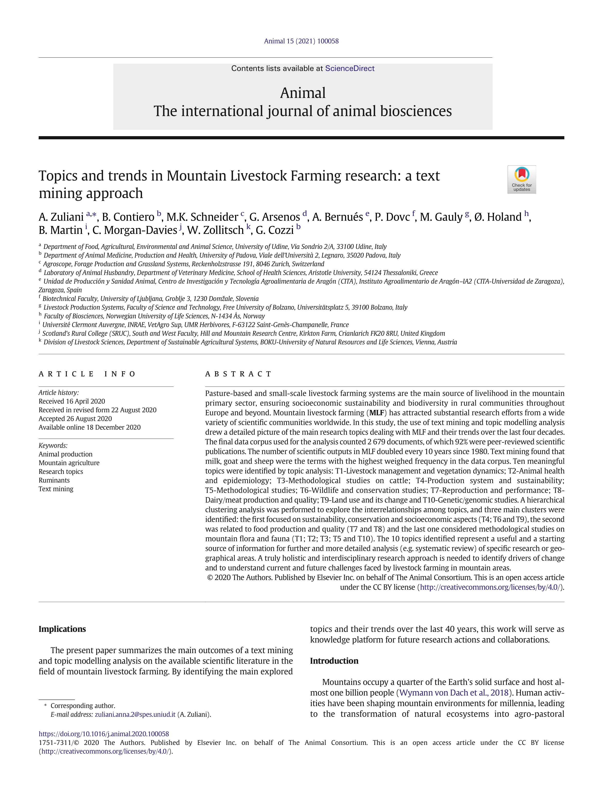 Topics and trends in Mountain Livestock Farming research: a text mining approach